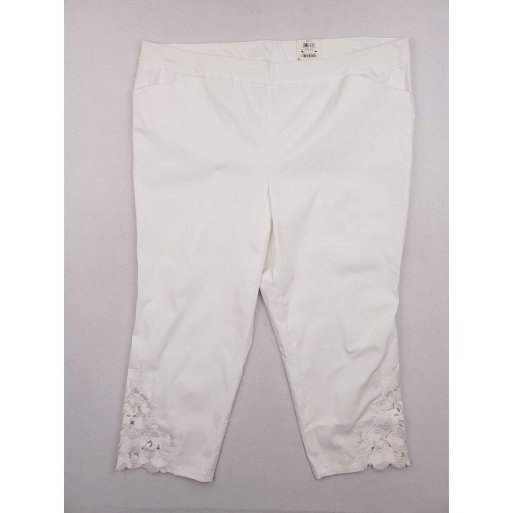 INC Pants Womens 24W White Skinny Crop Floral Lace Hem Pull On Stretch Twill